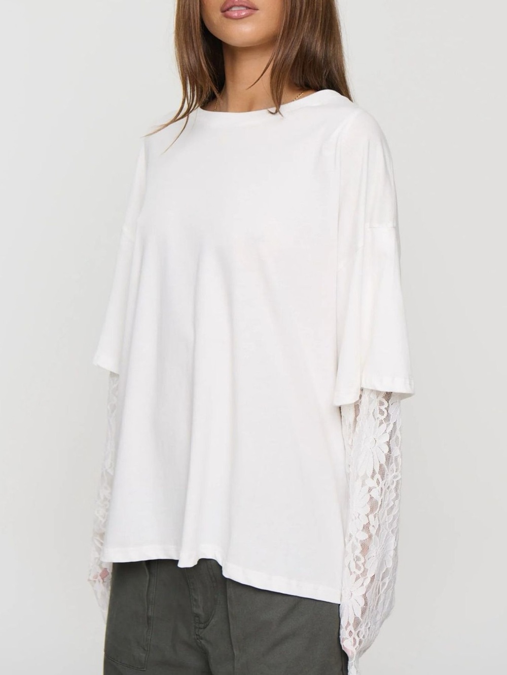 Layered Lace-Sleeve T-Shirt - Picture 3 of 12